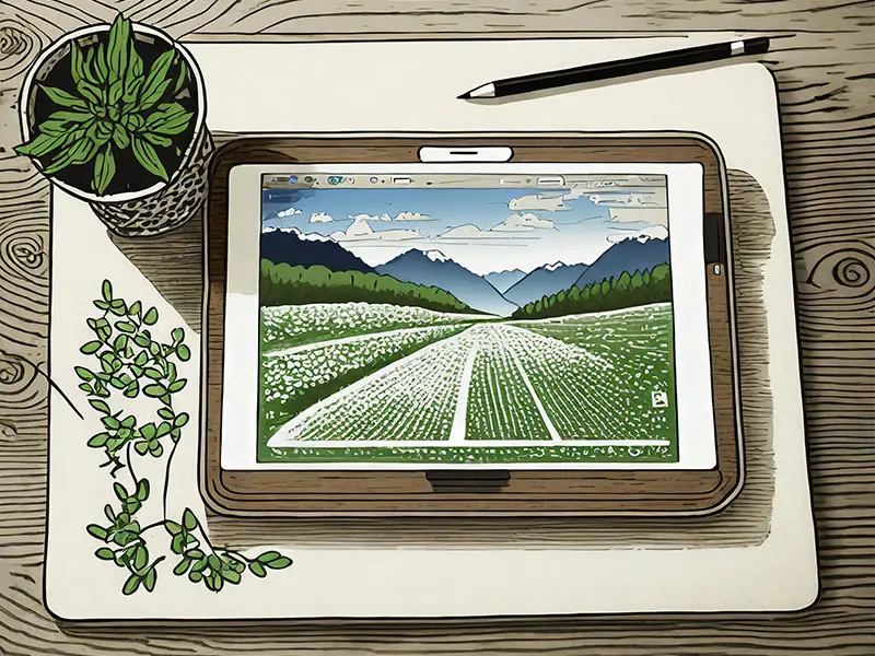 Tablet liegt auf Schreibtisch mit Bleistift daneben